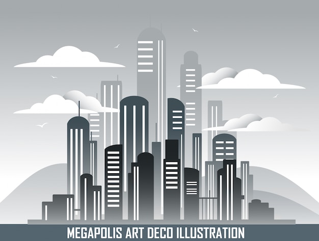 Vector retro megalopolis in art deco style.