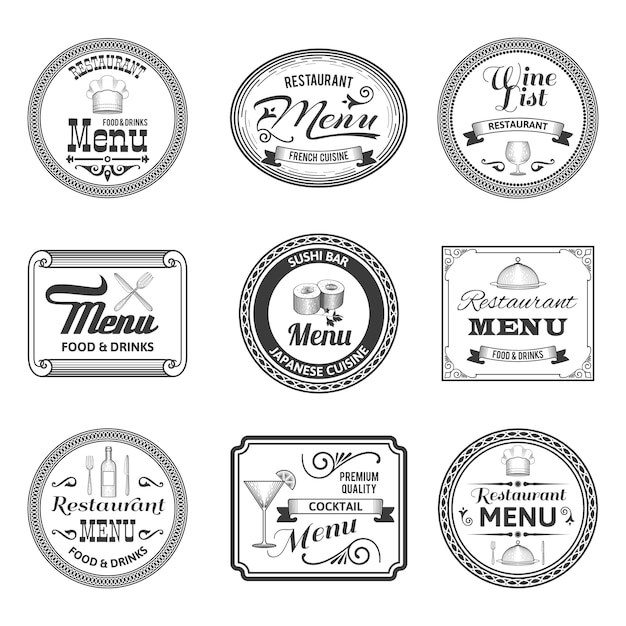 Vector retro menu labels