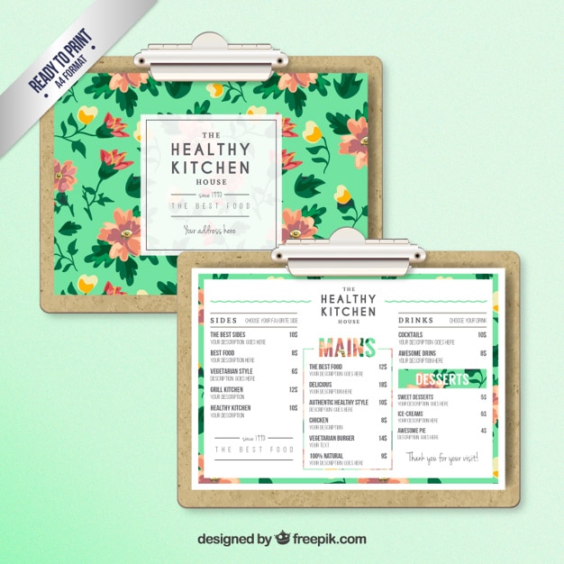 Vector retro menu template with flowers