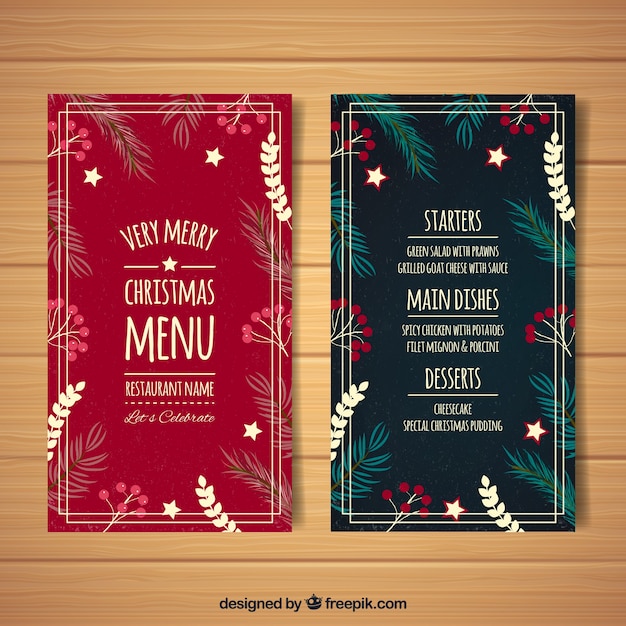 Retro menu con decorazioni floreali di natale