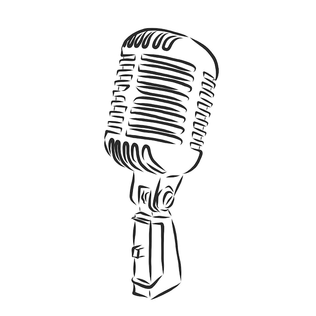 Retro microphone drawing on white background vector sketch