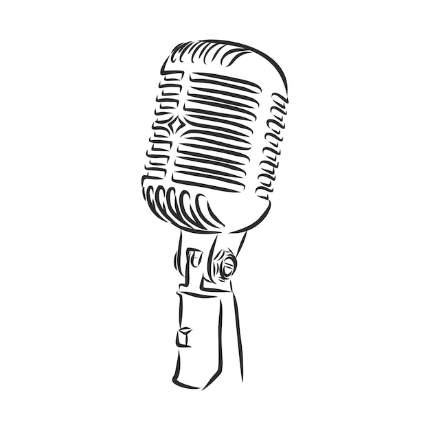 Vector retro microphone drawing on white background vector sketch