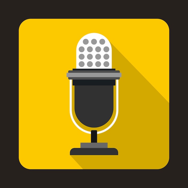 Retro microphone icon in flat style on a yellow background