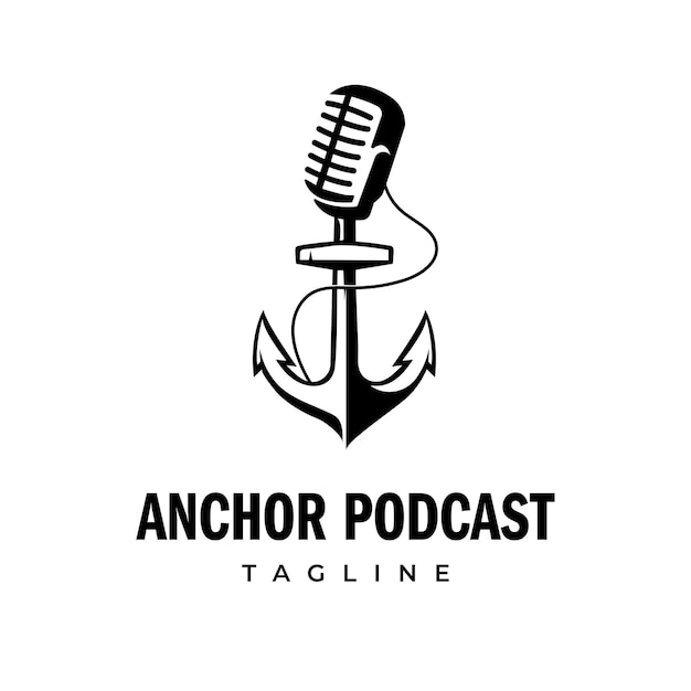 Retro Microphone Nautical Anchor Podcast Logo Template