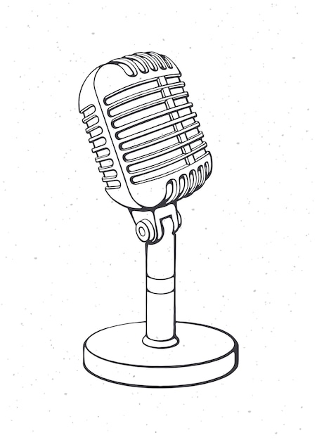 Retro microphone for sound speak radio recording Outline Vector illustration