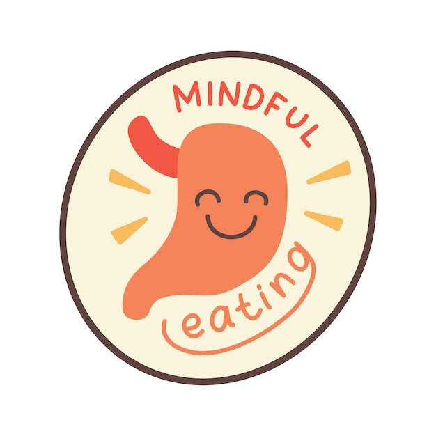 Vector retro mindful eating sticker illustratie