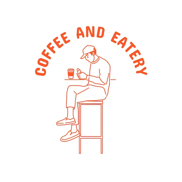 일본식 로고가 있는 레트로 미니멀리스트 라인 아트 마스코트 커피숍