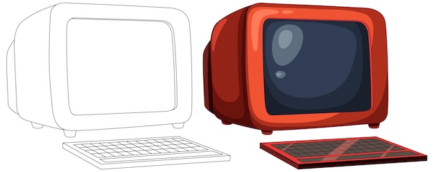 Vector retro and modern computer illustration