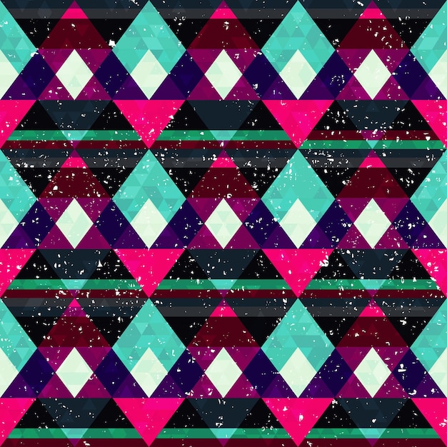 Retro mosaic seamless pattern with grunge effect