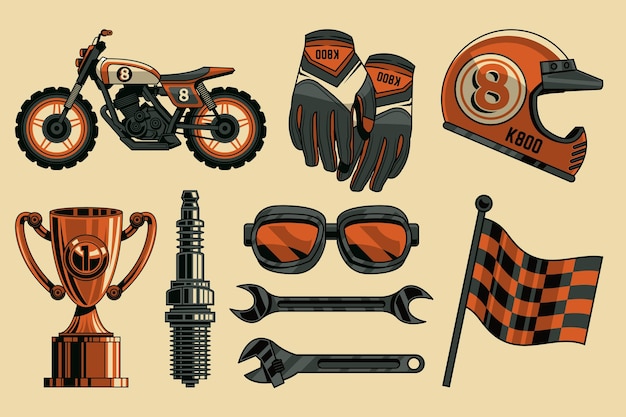 Retro motocross elements collection