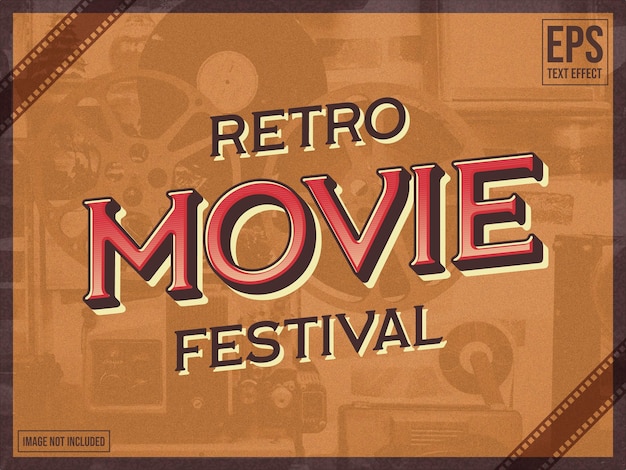 Retro Movie Festival Text Effect Editable Template with Red, Yellow and Brown Color.