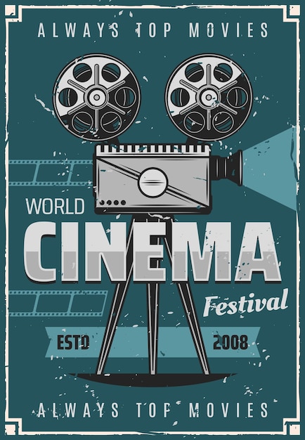 retro movie projector film reel and filmstrip