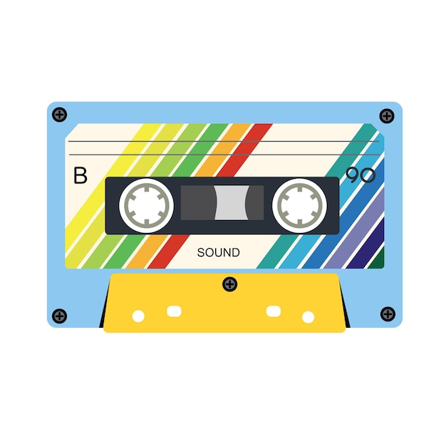 Vettore cassetta musicale retrò nastro dj stereo cassette vintage anni '90 e nastro audio radio d'epoca