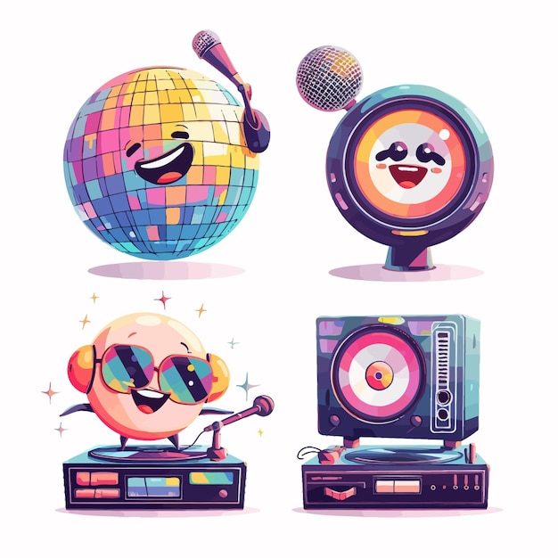 Vector retro_music_charactersdisco_ball_mascotte