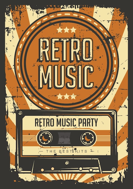 Retro music compact cassette vintage signage poster