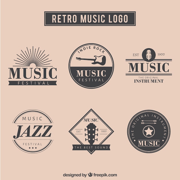 Retro music logo set