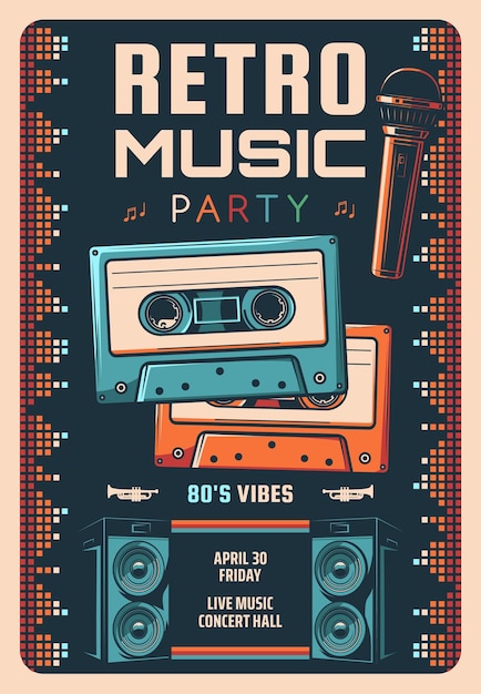 Retro music party flyer or poster