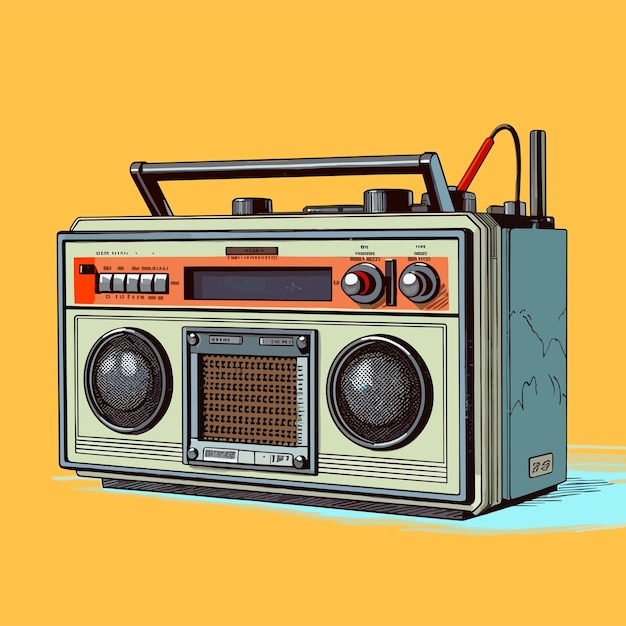 retro music player Old radio illustration of an old radio receiver of the last century