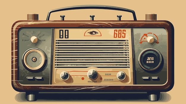 Vector retro music player old radio illustration of an old radio receiver of the last century