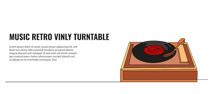 Vector retro music player turntable vector illustration modern flat in continuous line style
