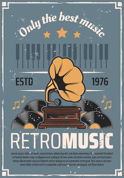 Vector retro music vintage vinyl gramophone