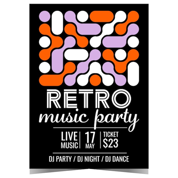 Retro muziek feest ontwerp sjabloon voor vector poster of banner met abstracte elementen