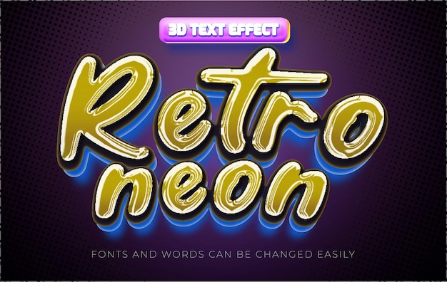 Vector retro neon 3d editable text effect style