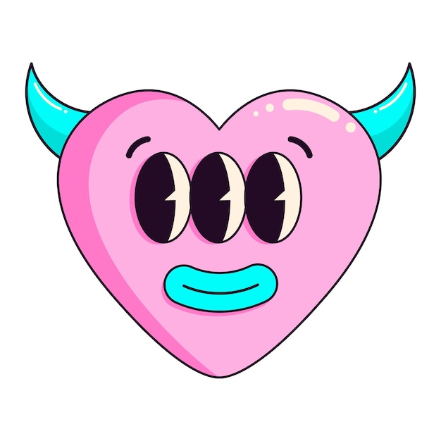 Retro neon heart in trendy y2k psychedelic style. 2000s aesthetic.