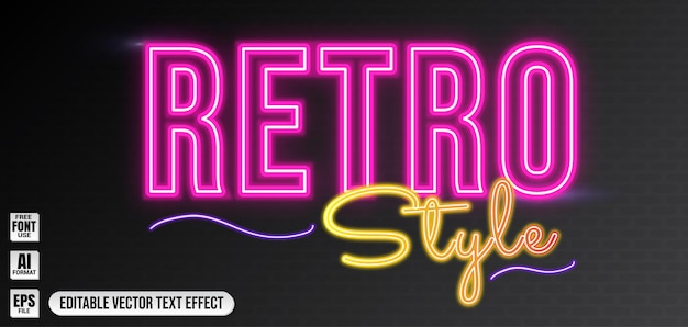 Vector retro neon light style text effect