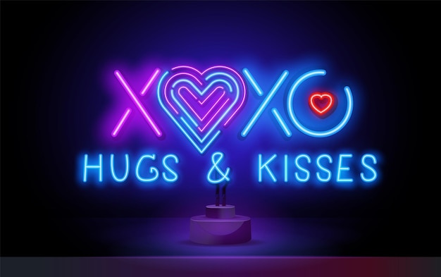 Retro neon xoxo teken ontwerpelement voor gelukkige Valentijnsdag klaar voor uw ontwerp wenskaart verbod...