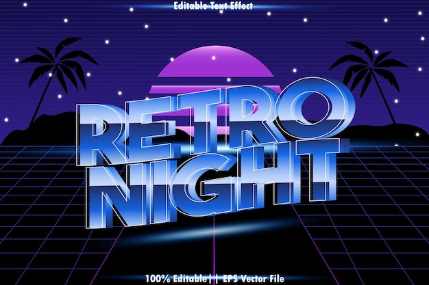 Vector retro night editable text effect 3d retro 80s style