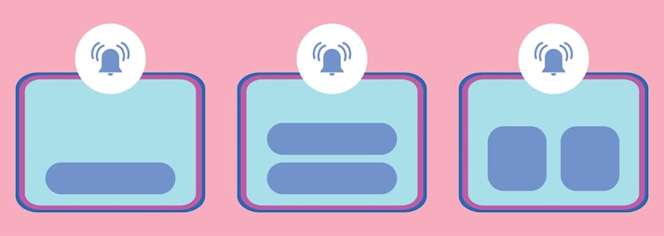 Vector retro notification bell announcement ui window on pink background