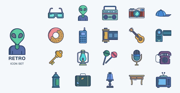Retro objects vector icon illustration