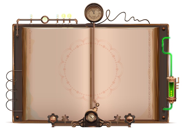 Vector retro open book steampunk illustration template page