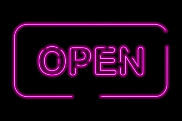 Retro open neon sign. Icon symbol. Vector illustration. stock image.