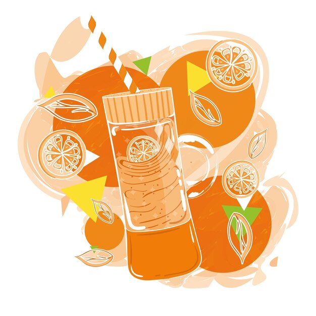 ベクトル オレンジ色の果物の瓶にレトロなオレンジ色のスムージー