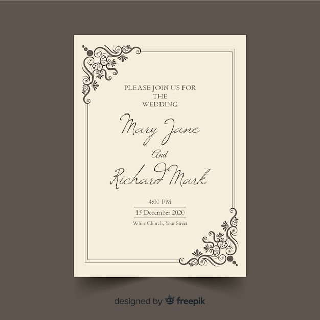 Retro ornamental wedding invitation template