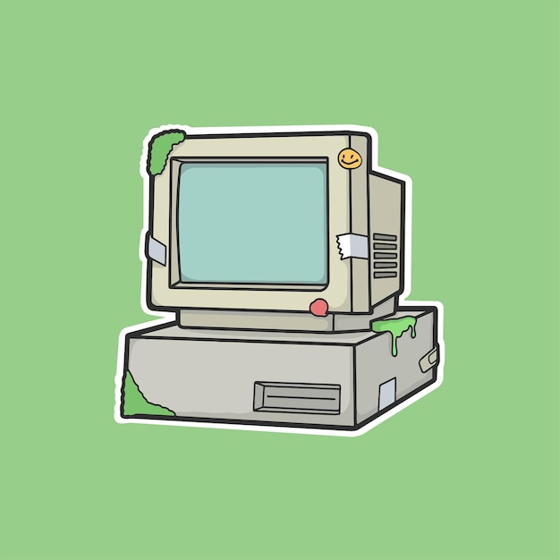 Retro oude computer sticker vector leuke illustratie