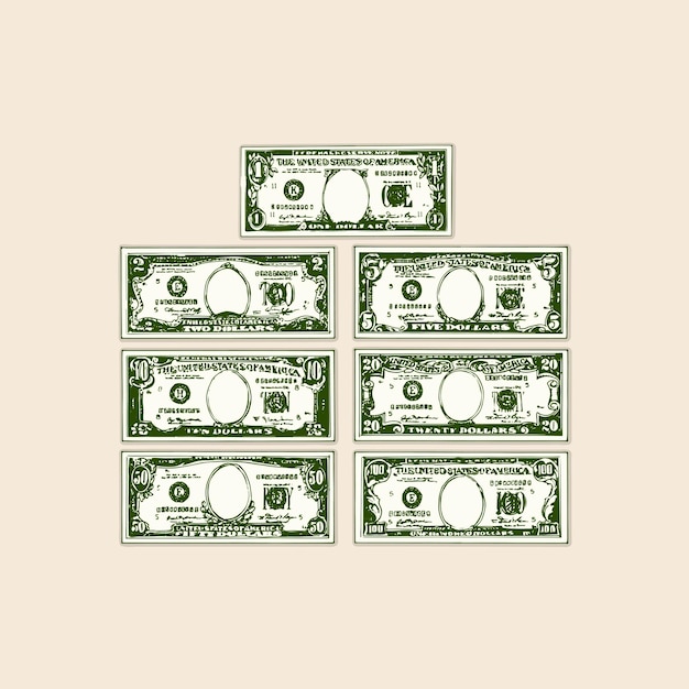 Retro paper money bills economy dollars capital icon logo vintage illustration design vector element
