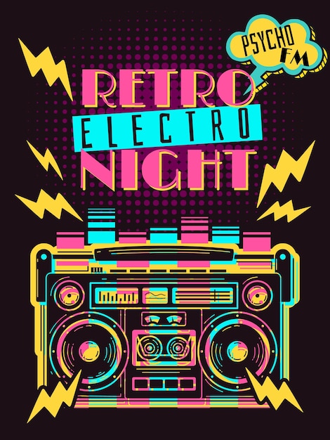 Retro party boombox poster illustration