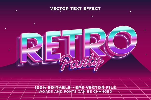 Вектор Ретро вечеринка редактируемый текстовый эффект