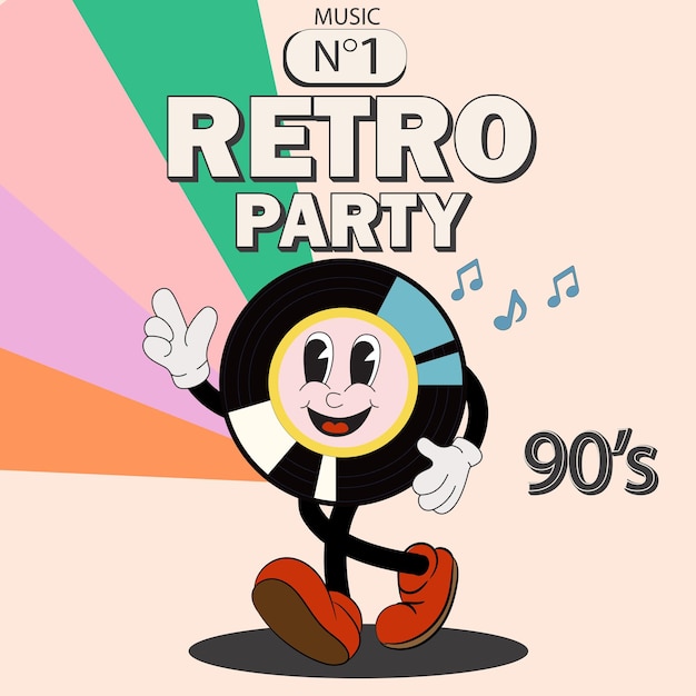 Retro party posters set Kleurige vintage covers in 90s disco stijl Disco evenement en nostalgische muziek