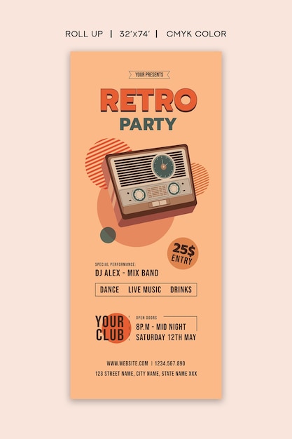 Retro Party Rollup Flyer-sjabloon