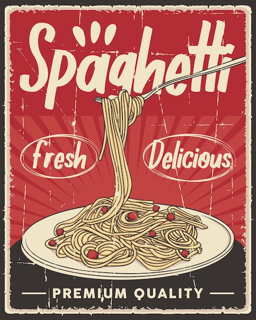 Retro Pasta Spaghetti Italiaans Eten Poster