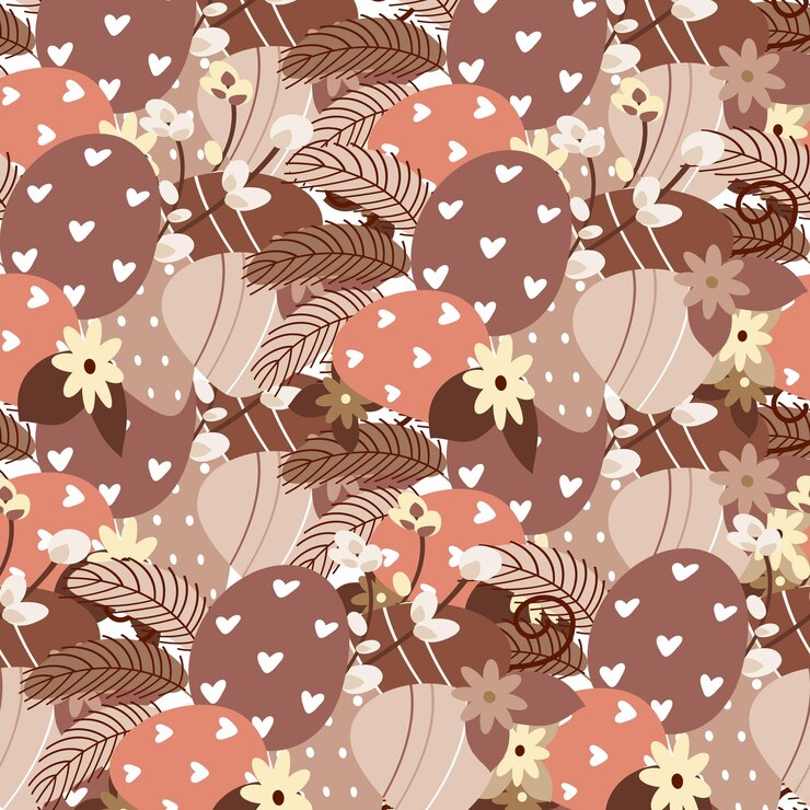 Retro pattern of Easter eggs and flowers and pussy willow