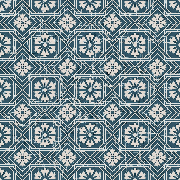 retro pattern with square check cross frame flower