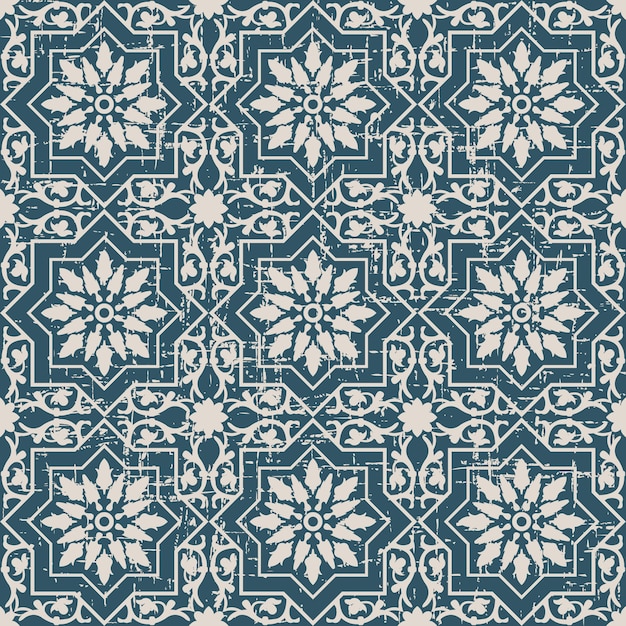 retro pattern with star spiral vine flower