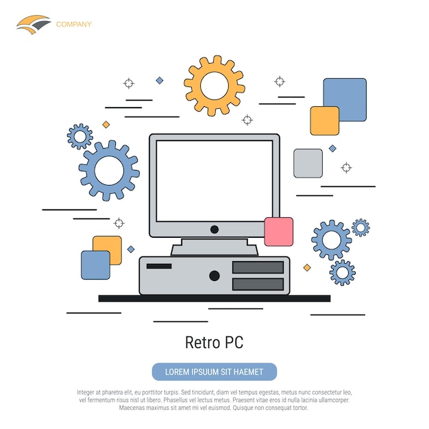 벡터 레트로 pc 평면 컨투어 스타일 벡터 일러스트 레이 션