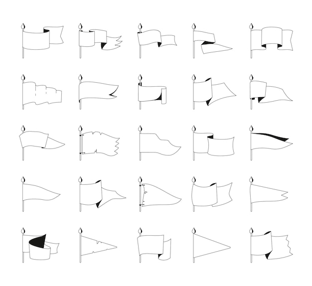 retro pennant icons black patriotic flags for mobile app user interface modern flat flagpole banner silhouettes vector ship navigation flag set