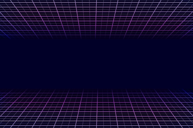 Vector retro perspective grid landscape background futuristic digital 80s 90s style